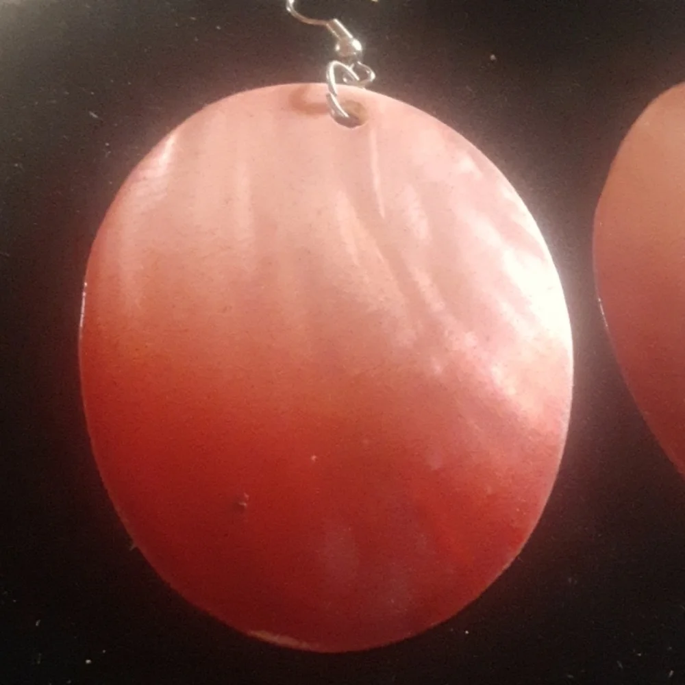 Large Pink Shell Dangle Earrings with Smooth Glossy Finish